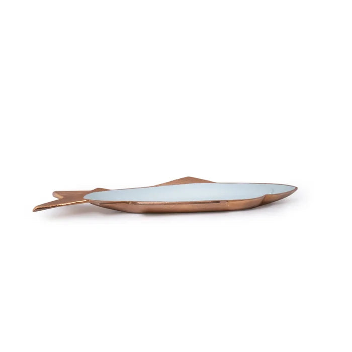 Bluish Grey Fish Metal- Enamel Fusion Platter