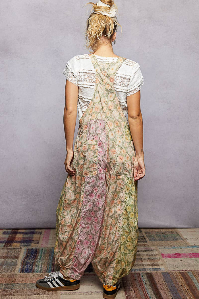 Boho Floral Print  Woven Front Zip Overall