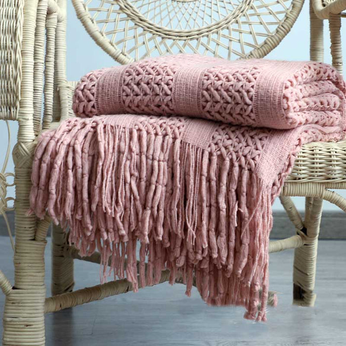 Boho Knitted Soft Throw with Fringe - Divine Heart L.A.