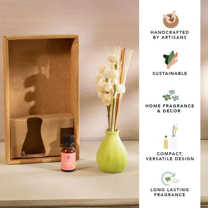 breathe & bloom vase and diffuser set - wild rose & yuzu