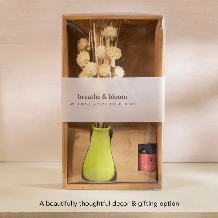 breathe & bloom vase and diffuser set - wild rose & yuzu