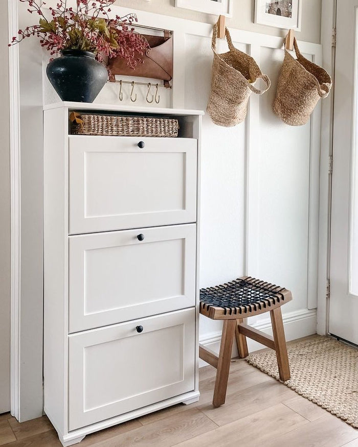 BRUSALI Shoe cabinet with 3 compartments, White, 61x30x130cm