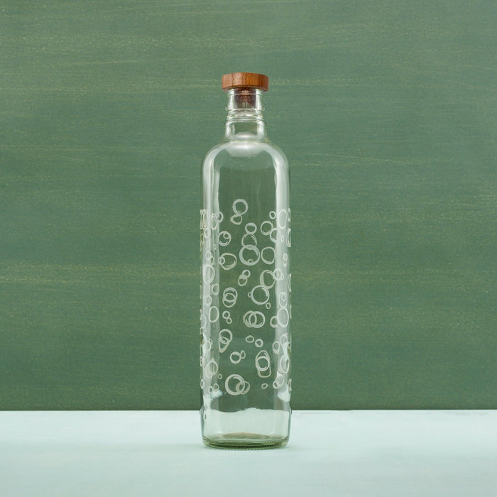 Bubbles Glass Water Bottle With Wooden Stopper