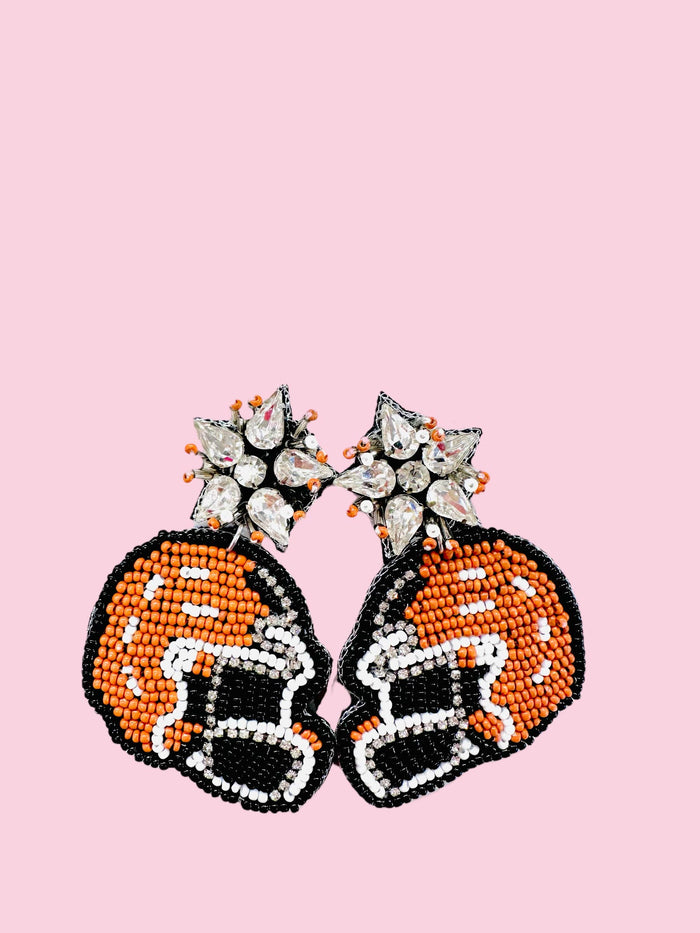 Burnt Orange Helmet Beaded Earrings