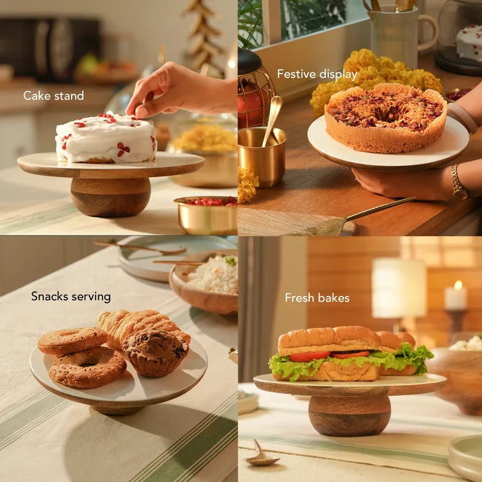 Caramel enamelled wooden cake stand