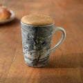 Carbon ceramic tall coffee mug with wooden lid