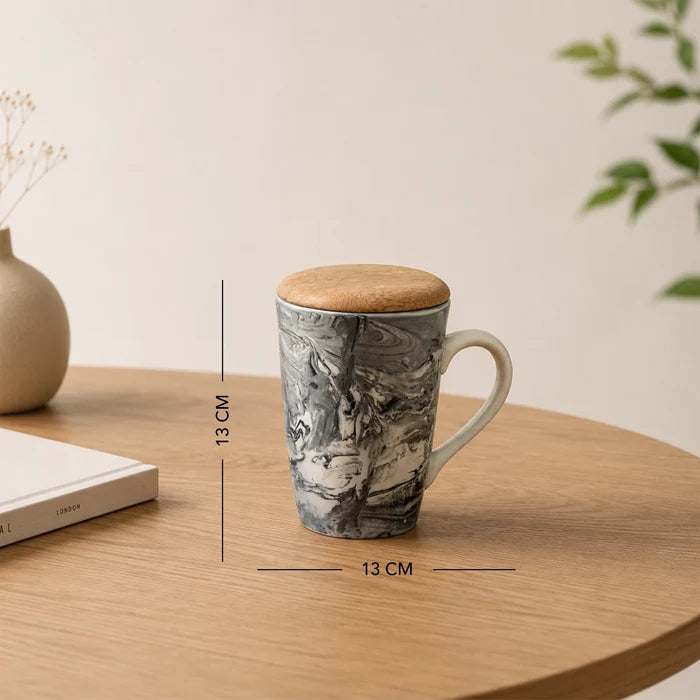 Carbon ceramic tall coffee mug with wooden lid
