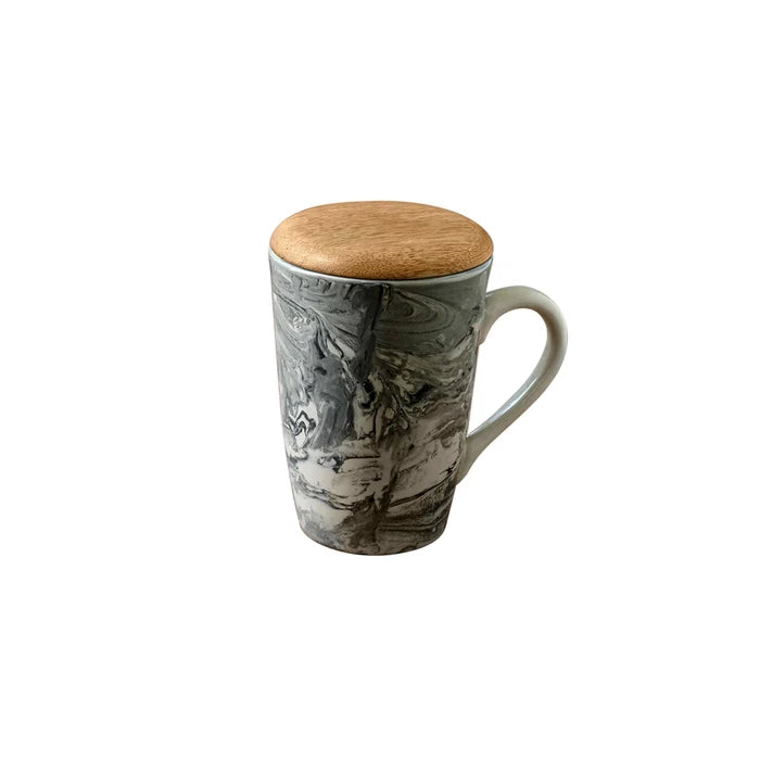 Carbon ceramic tall coffee mug with wooden lid