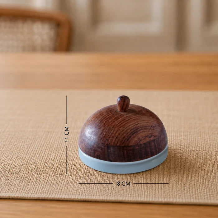 Ceramic Butter Dish Polka Dots With wooden Lid - Blue