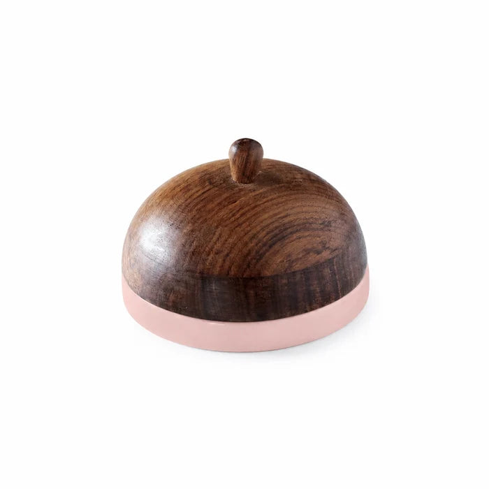 Ceramic Butter Dish Stripes With wooden Lid - Blush