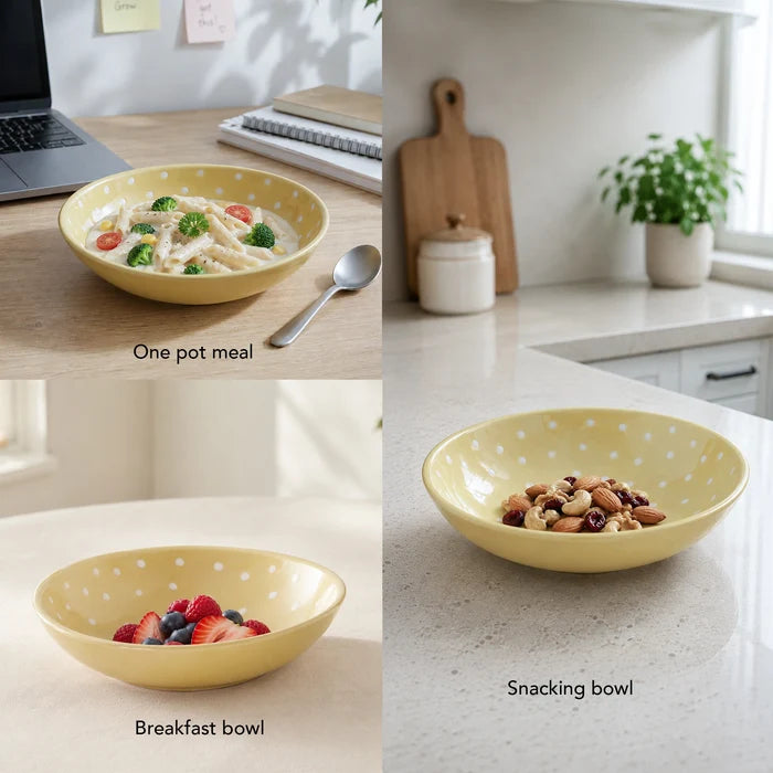 Ceramic Cereal Bowl Polka Dots Lemon
