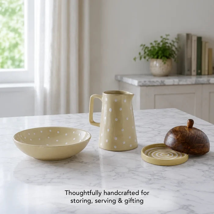 Ceramic Jug Small Polka Dots Lemon