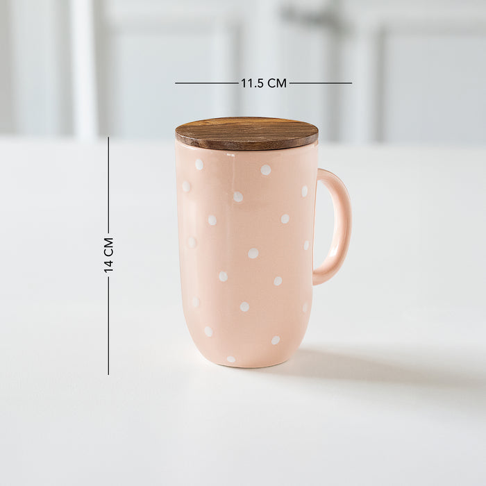 Ceramic Mug Tall Polka Dots With Wooden Lid