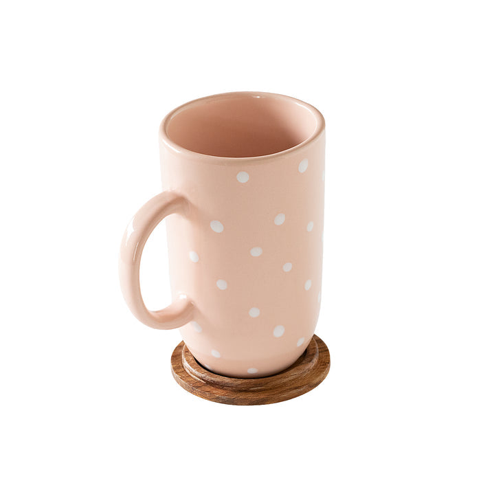 Ceramic Mug Tall Polka Dots With Wooden Lid