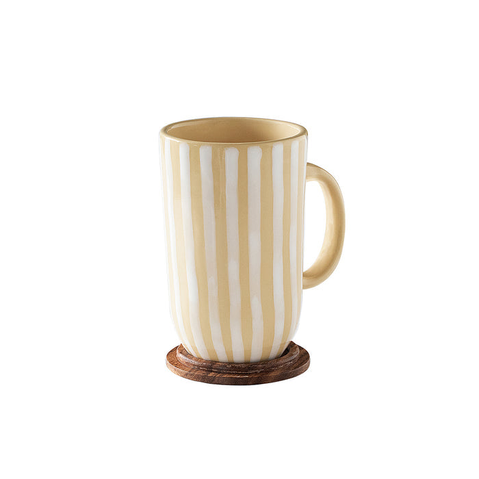 Ceramic Mug Tall Stripes With wooden Lid Lemon