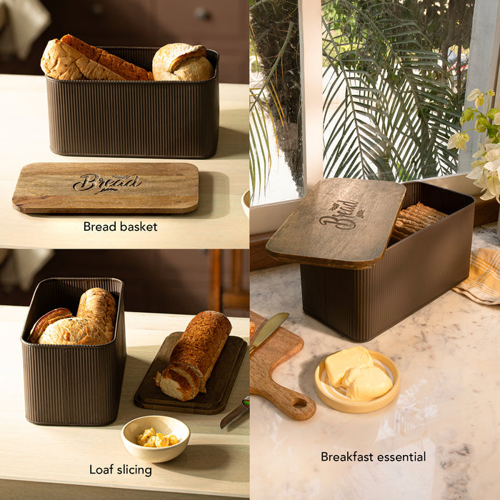 Charcoal Brown Bread Box with Lid
