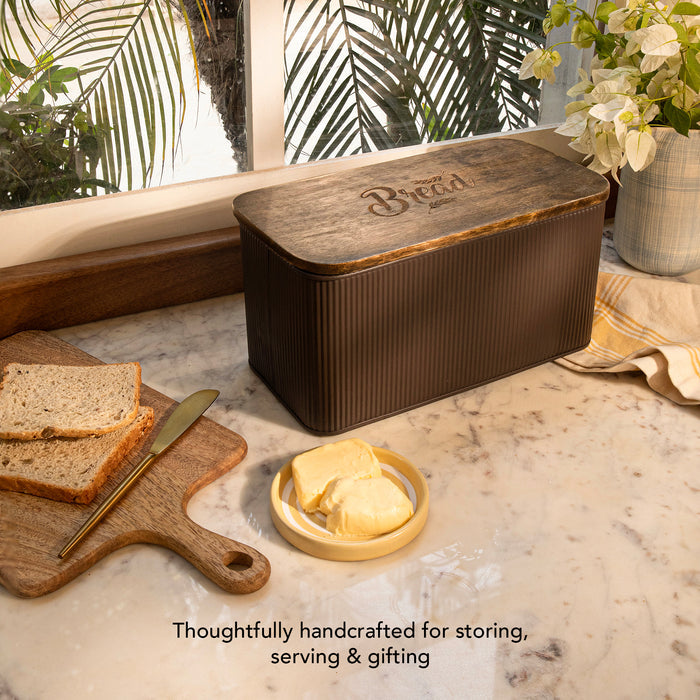 Charcoal Brown Bread Box with Lid