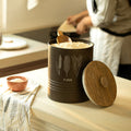 Charcoal Brown Grain Storage Barrel with Wooden Lid