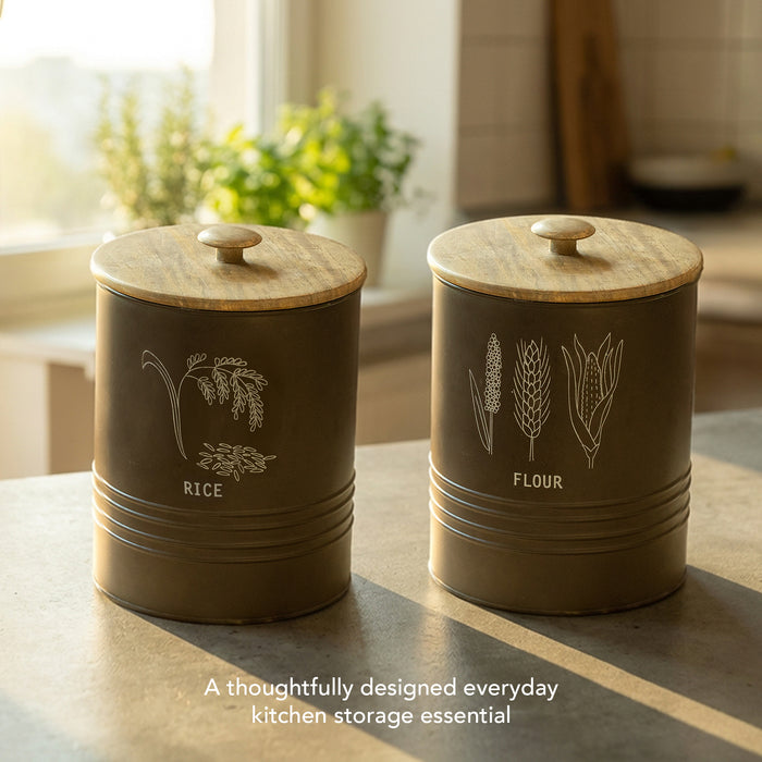 Charcoal Brown Grain Storage Barrel with Wooden Lid