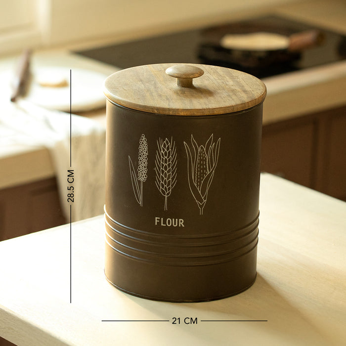 Charcoal Brown Grain Storage Barrel with Wooden Lid