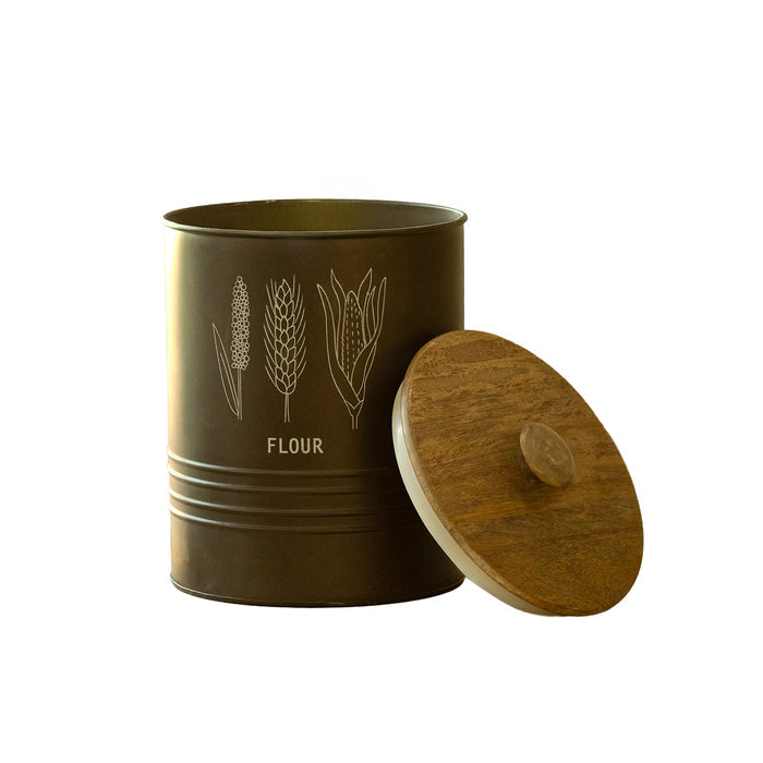 Charcoal Brown Grain Storage Barrel with Wooden Lid