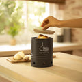 Charcoal Brown Onion Storage Bin with Wooden Lid