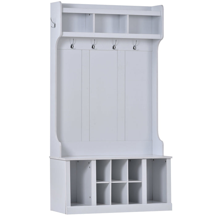 Hall Tree with 6 Hooks , Coat Hanger, Entryway Bench, Storage Bench, 3-in-1 Design, 39.4INCH, for Entrance, Hallway - Divine Heart L.A.