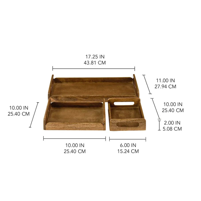 Chestnut Brown Nested Wooden Tray Set of 3