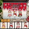 Christmas Custom Doormat, Gifts For Cat Lovers, Meowy Christmas Red Plaid White Snowflake Holiday Doormat