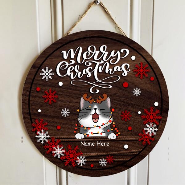 Christmas Door Decorations, Gifts For Cat Lovers, Merry Christmas White And Red Snowflake Welcome Door Signs , Cat Mom Gifts