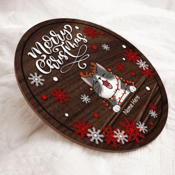 Christmas Door Decorations, Gifts For Cat Lovers, Merry Christmas White And Red Snowflake Welcome Door Signs , Cat Mom Gifts