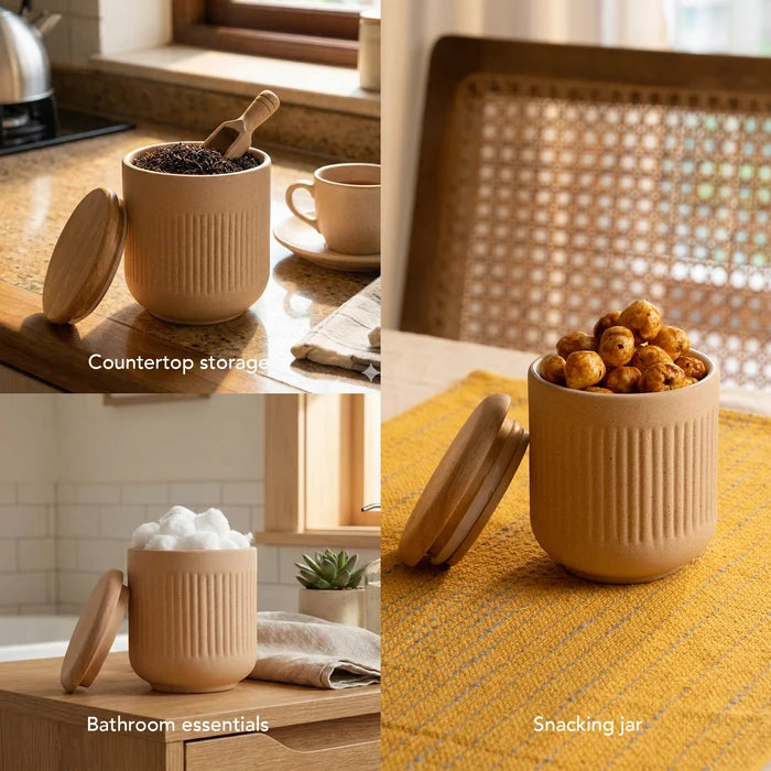 Classic Beige Ceramic Jar - Small