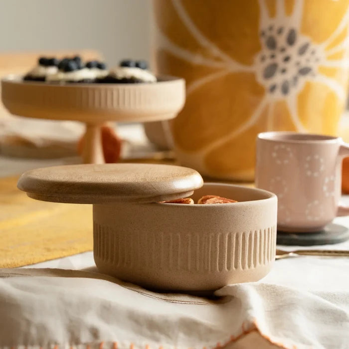 Classic Beige Ceramic Serving Bowl - Small