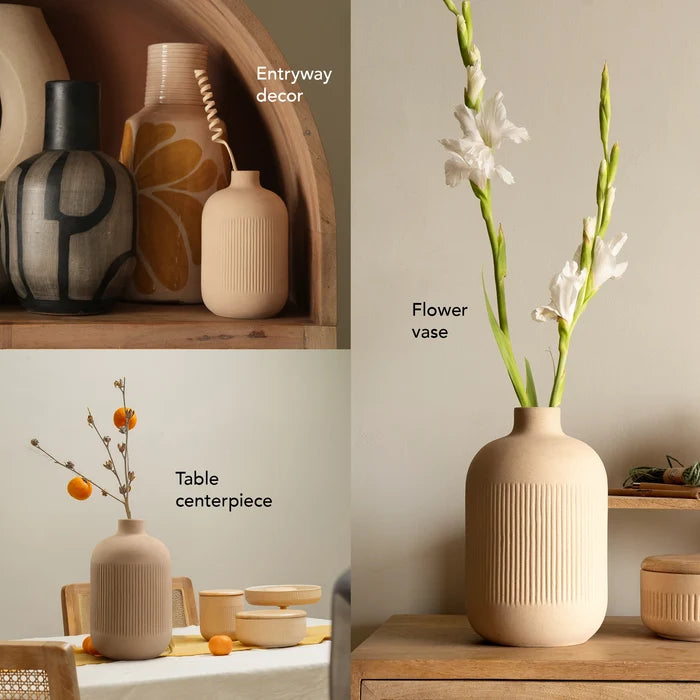 Classic Beige Ceramic Vase - Tall