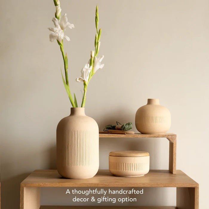 Classic Beige Ceramic Vase - Tall