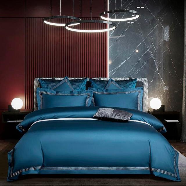 Classic Shae Egyptian Cotton Duvet Cover Set - color 2 / Flat Bed Sheet / King size 4pcs - Level Decor