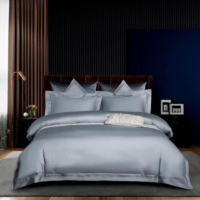 Classic Shae Egyptian Cotton Duvet Cover Set - color 12 / Fitted Bed Sheet / King size 4pcs - Level Decor