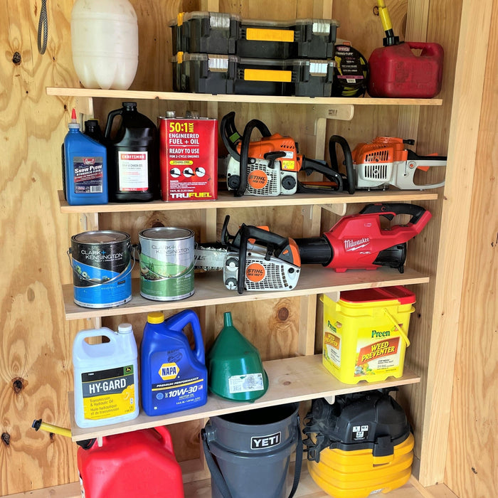 Fit alot of items on this shelf. Complete Shed Organization Kit by HangThis Up.