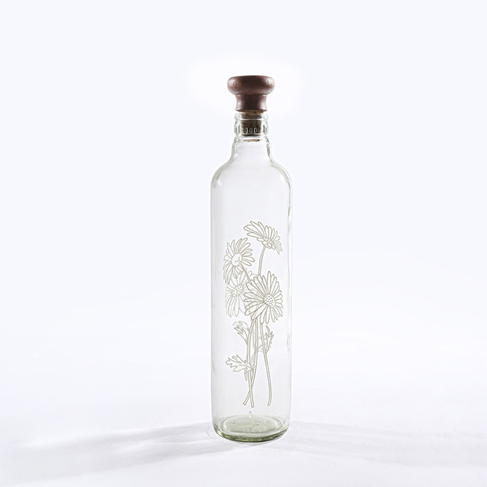 Daisy Glass Water Bottle With Wooden Stopper