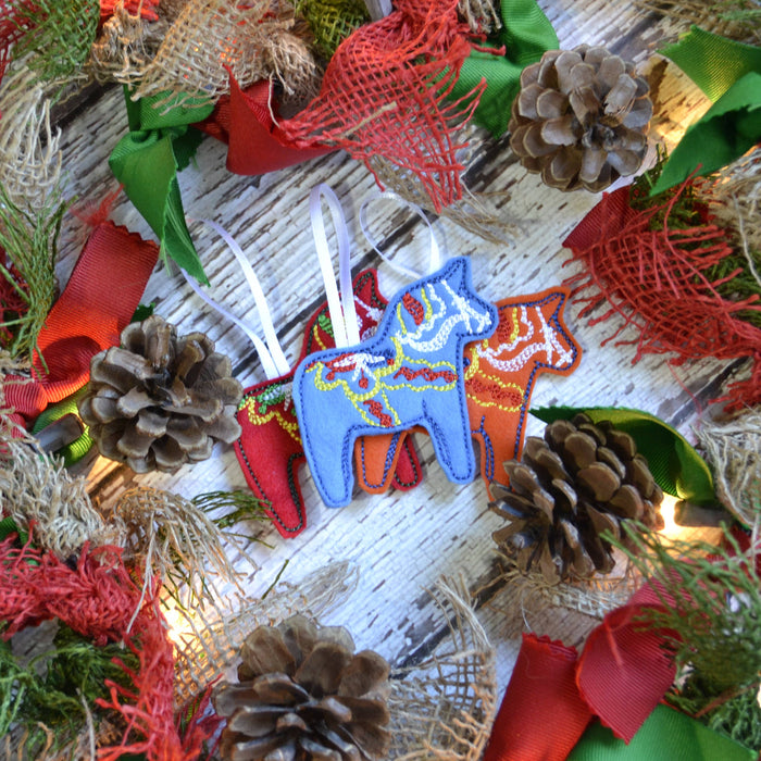 Dala Horse Felt Ornament, Embroidered