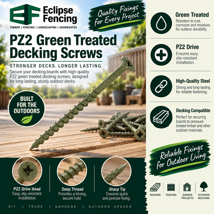 Decking Screws PZ2 Green Treated – Durable & Weather-Resistant Fixings-Eclipse Fencing