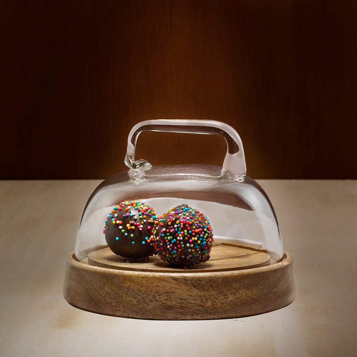 dome glass cloche with wooden base- small - ellementry