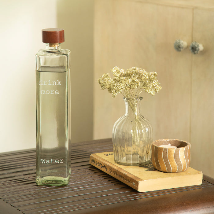 Drink More Glass Water Bottle With Wooden Stopper