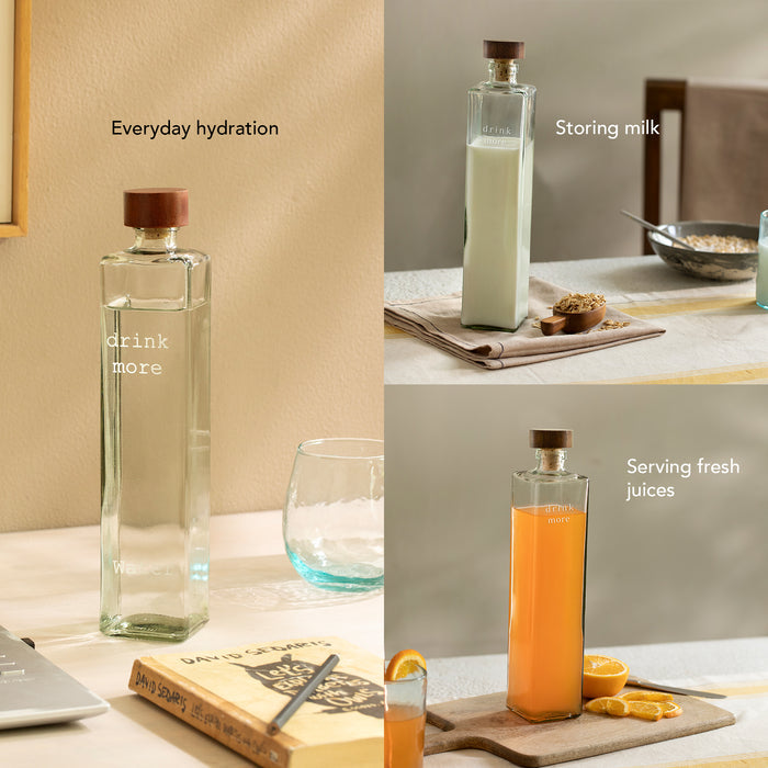 Drink More Glass Water Bottle With Wooden Stopper