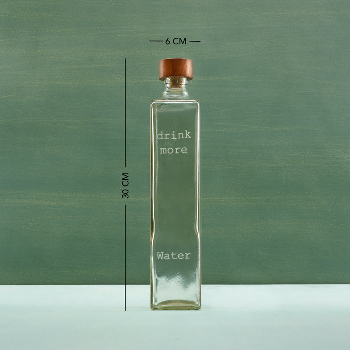 Drink More Glass Water Bottle With Wooden Stopper
