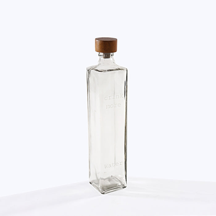 Drink More Glass Water Bottle With Wooden Stopper