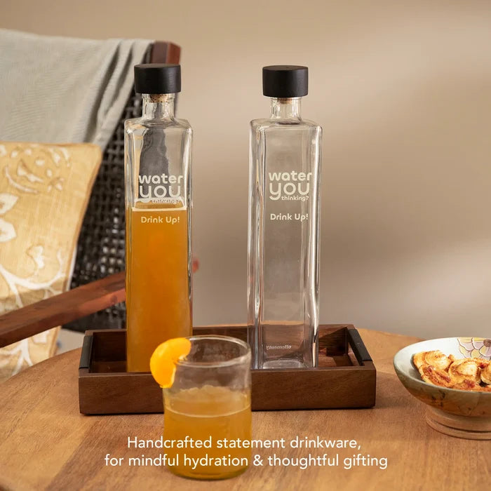 Drink Up glass water bottle with wooden stopper - set of 2