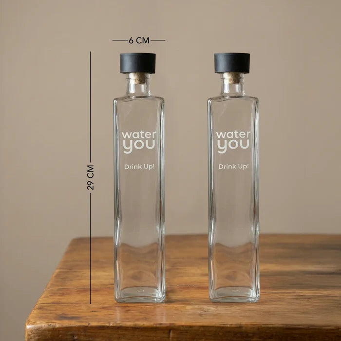 Drink Up glass water bottle with wooden stopper - set of 2