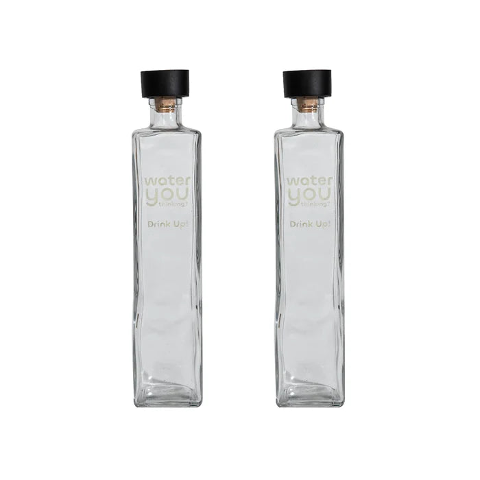 Drink Up glass water bottle with wooden stopper - set of 2