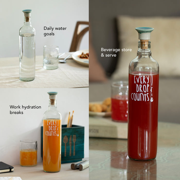 Drop Glass Water Bottle With Ceramic Stopper